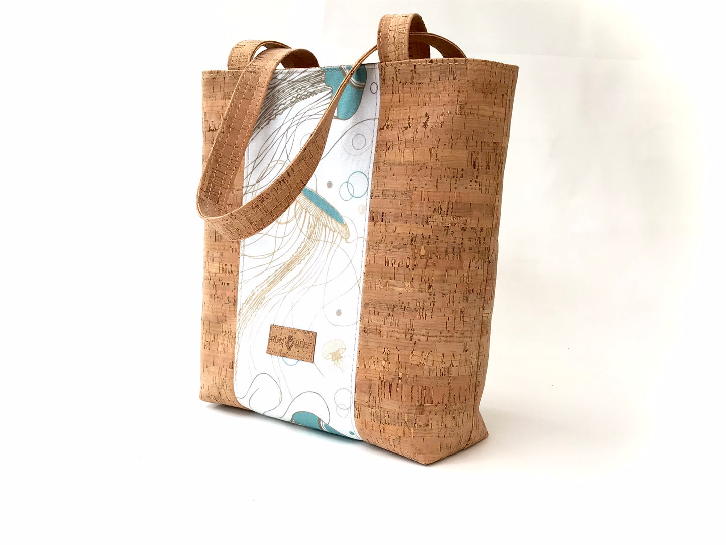 Cork Zippered Tote in Cork with Jellyfish Print