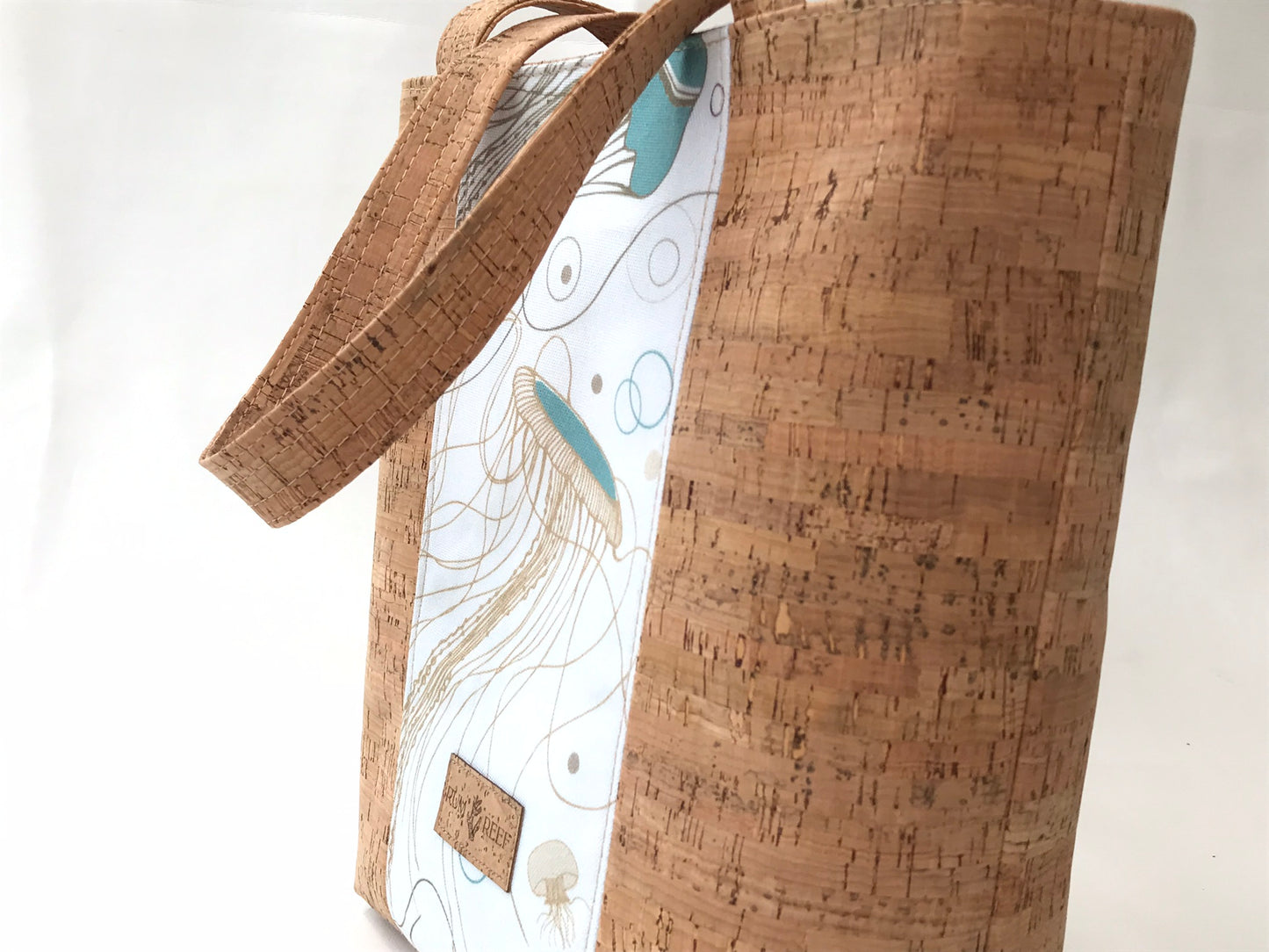 Cork Zippered Tote in Cork with Jellyfish Print