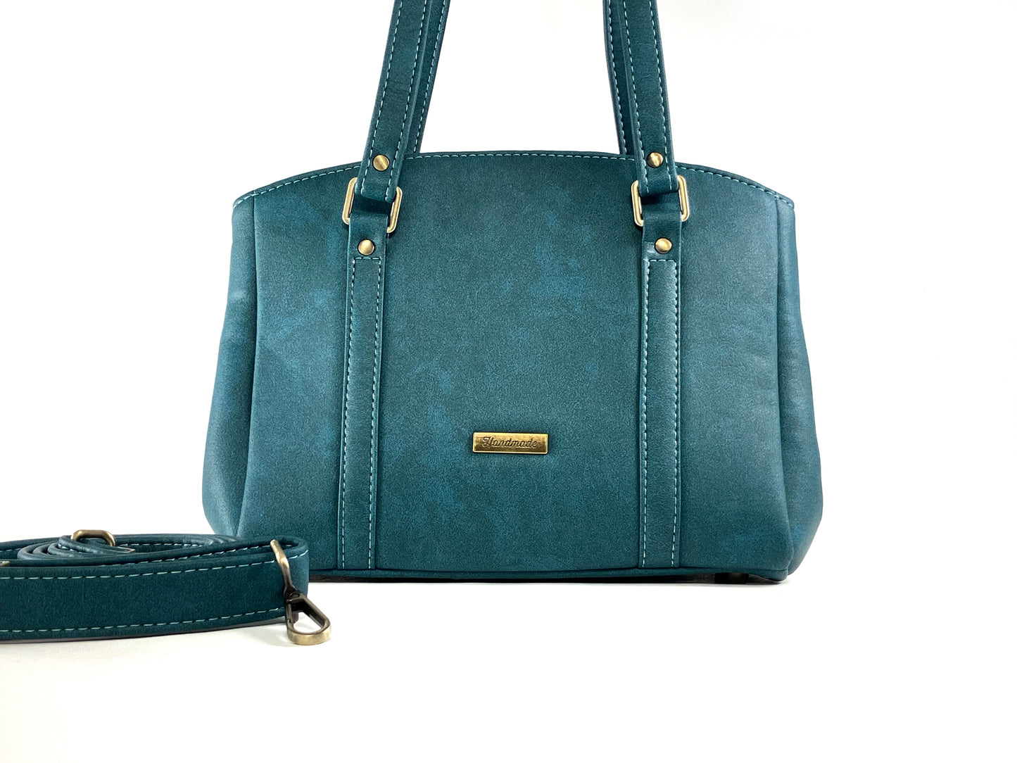 Teal Shoulder Bag – Graceful Structure with Zipper Top