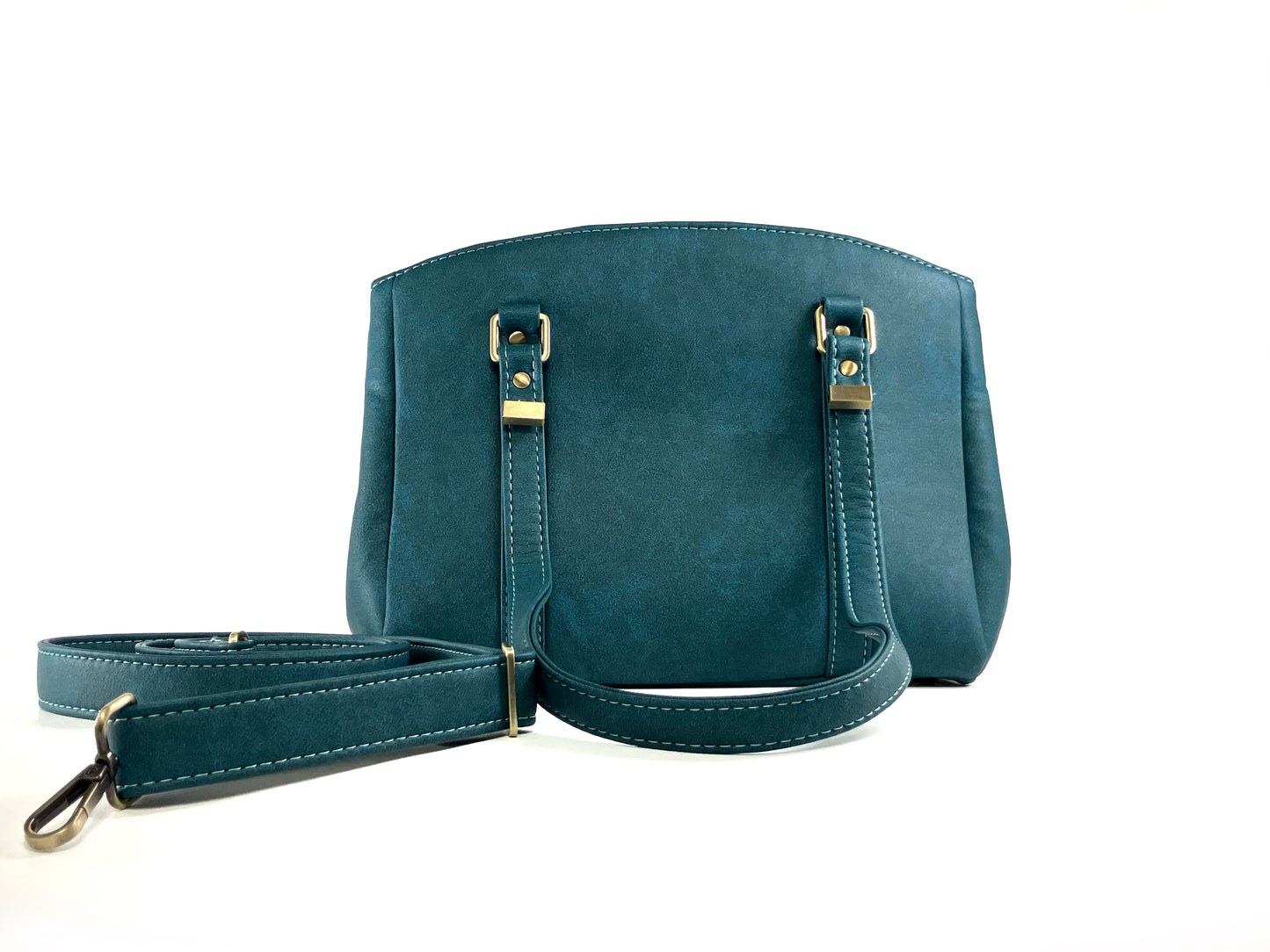 Teal Shoulder Bag – Graceful Structure with Zipper Top