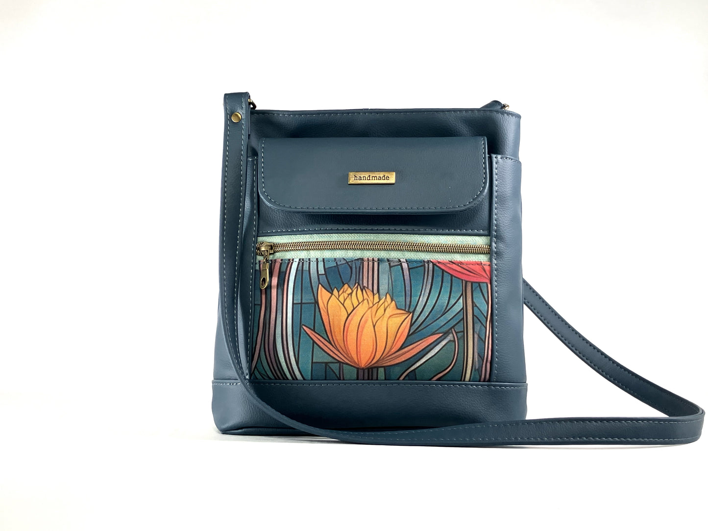 Deep Blue Crossbody with Floral Detail