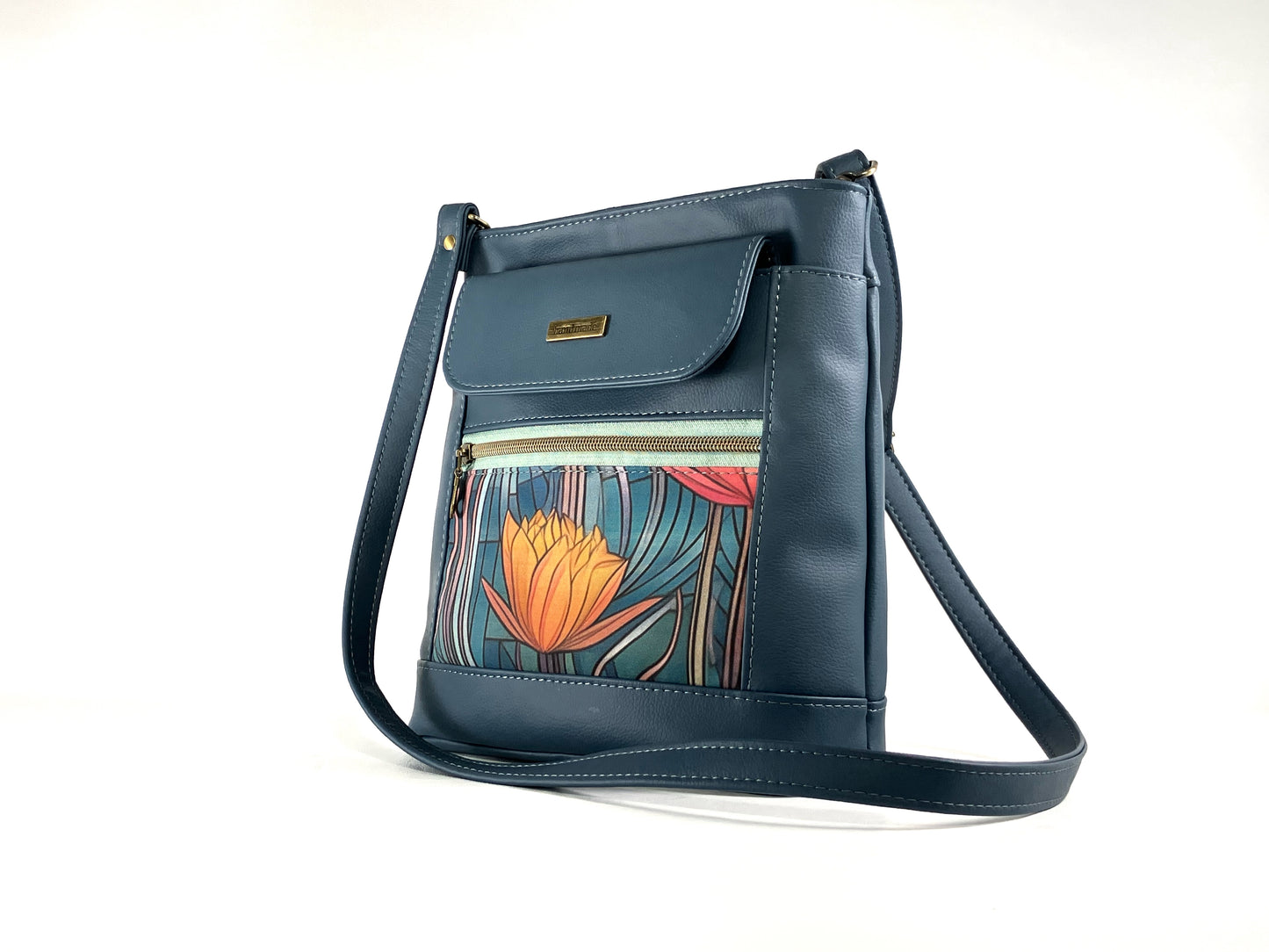 Deep Blue Crossbody with Floral Detail