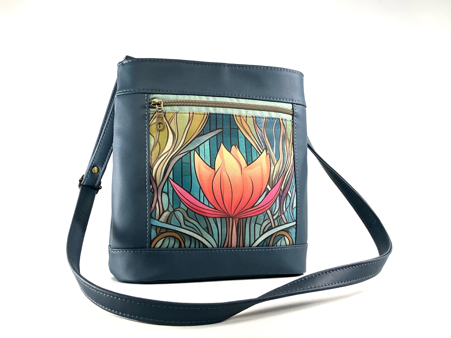 Deep Blue Crossbody with Floral Detail