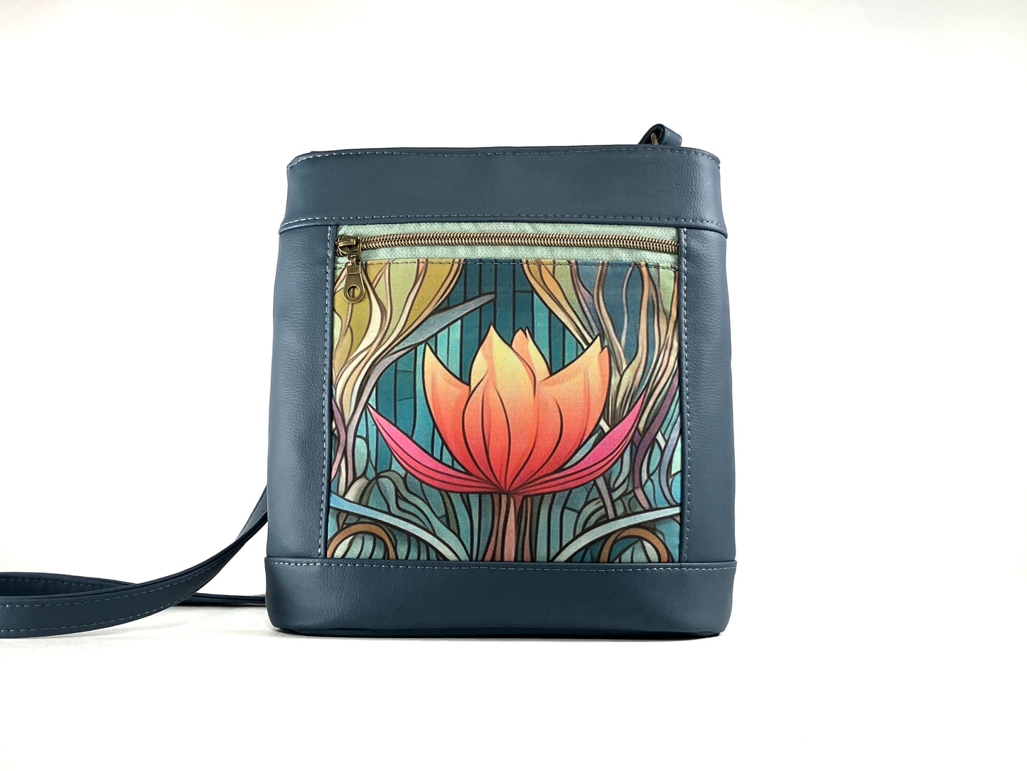 Deep Blue Crossbody with Floral Detail