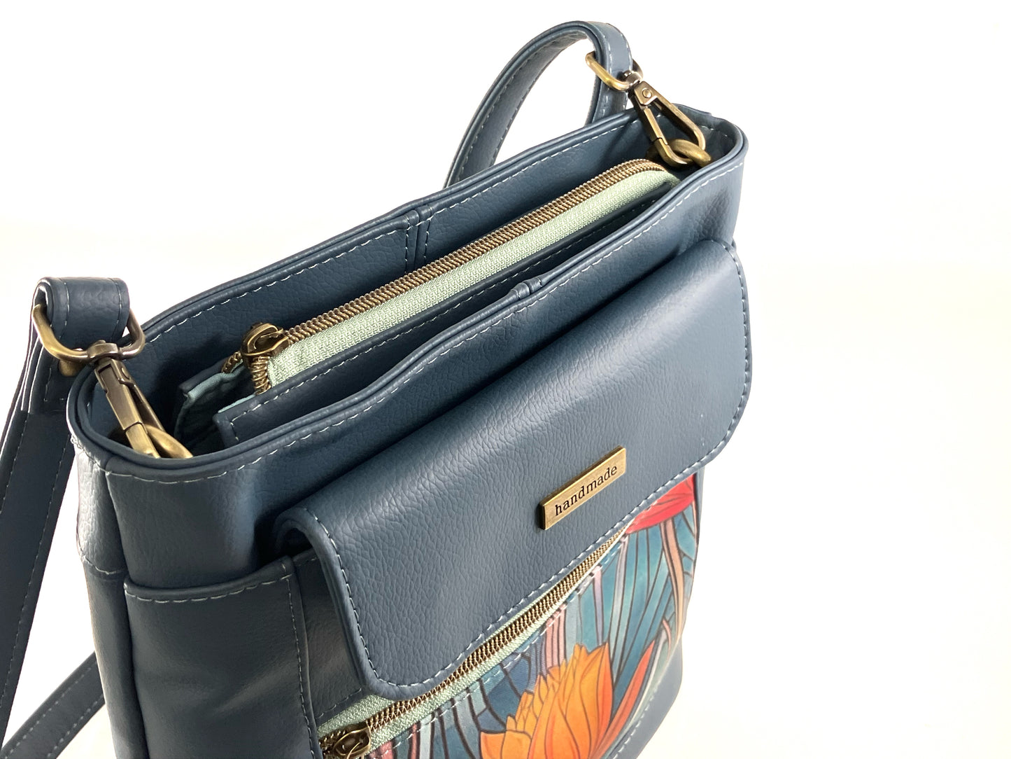 Deep Blue Crossbody with Floral Detail