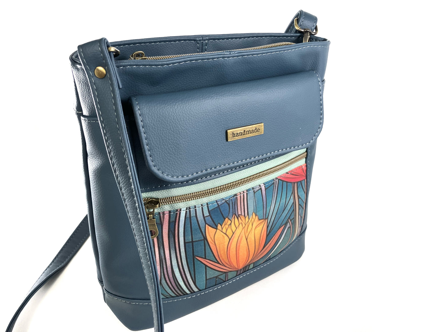 Deep Blue Crossbody with Floral Detail