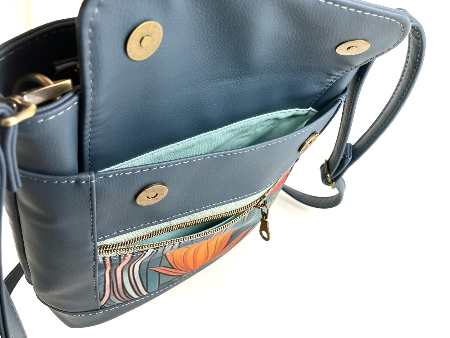 Deep Blue Crossbody with Floral Detail
