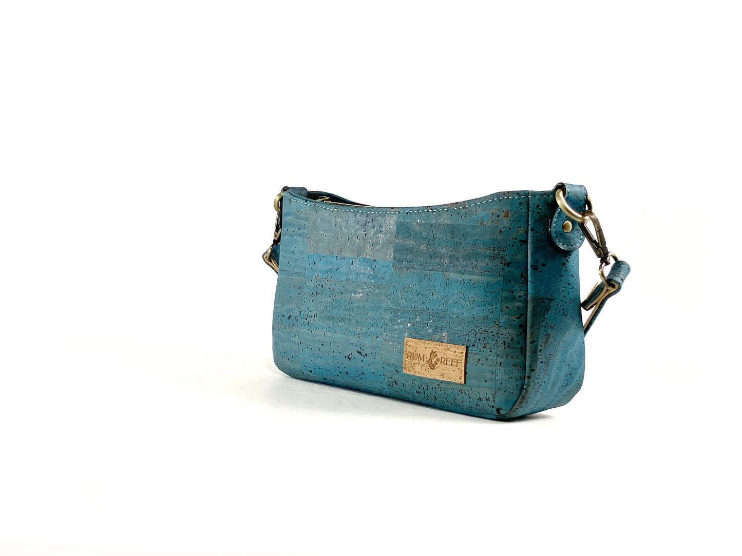 Blue Green Cork Shoulder Bag with Phone Pocket