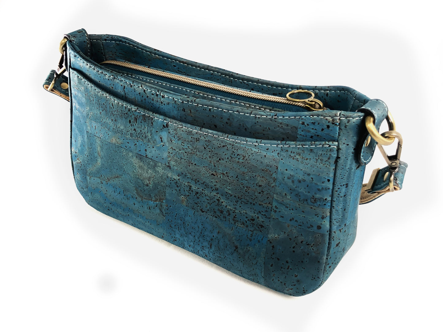 Blue Green Cork Shoulder Bag with Phone Pocket