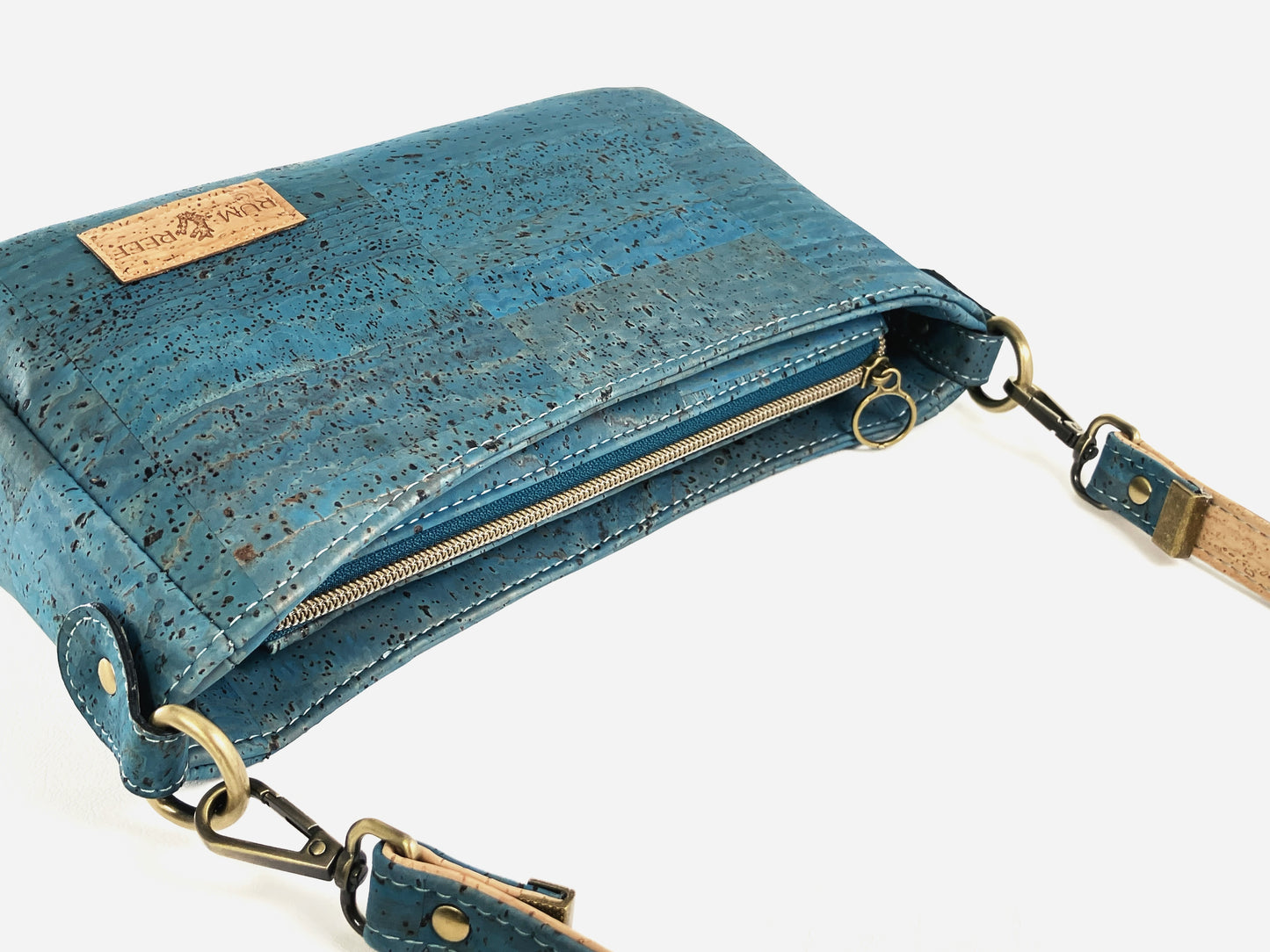 Blue Green Cork Shoulder Bag with Phone Pocket