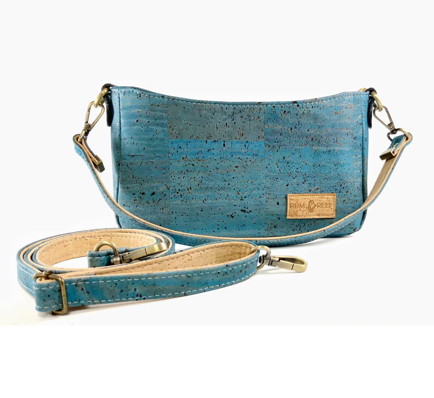 Blue Green Cork Shoulder Bag with Phone Pocket