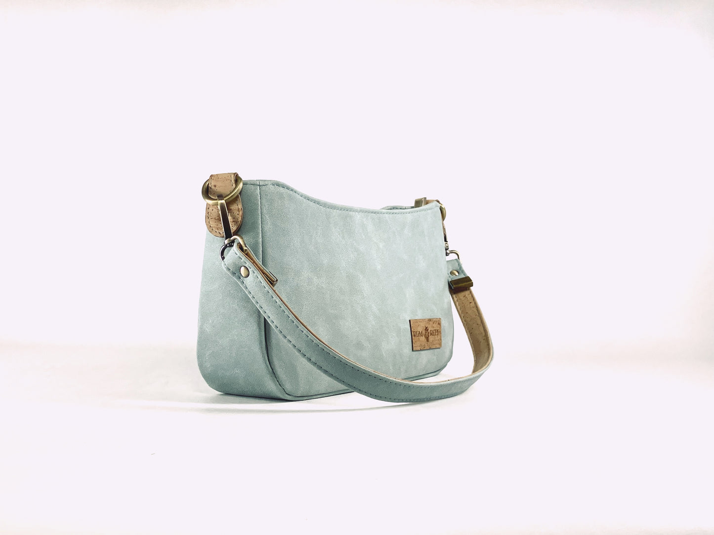 Light Aqua Textured Shoulder Bag with Crossbody Strap
