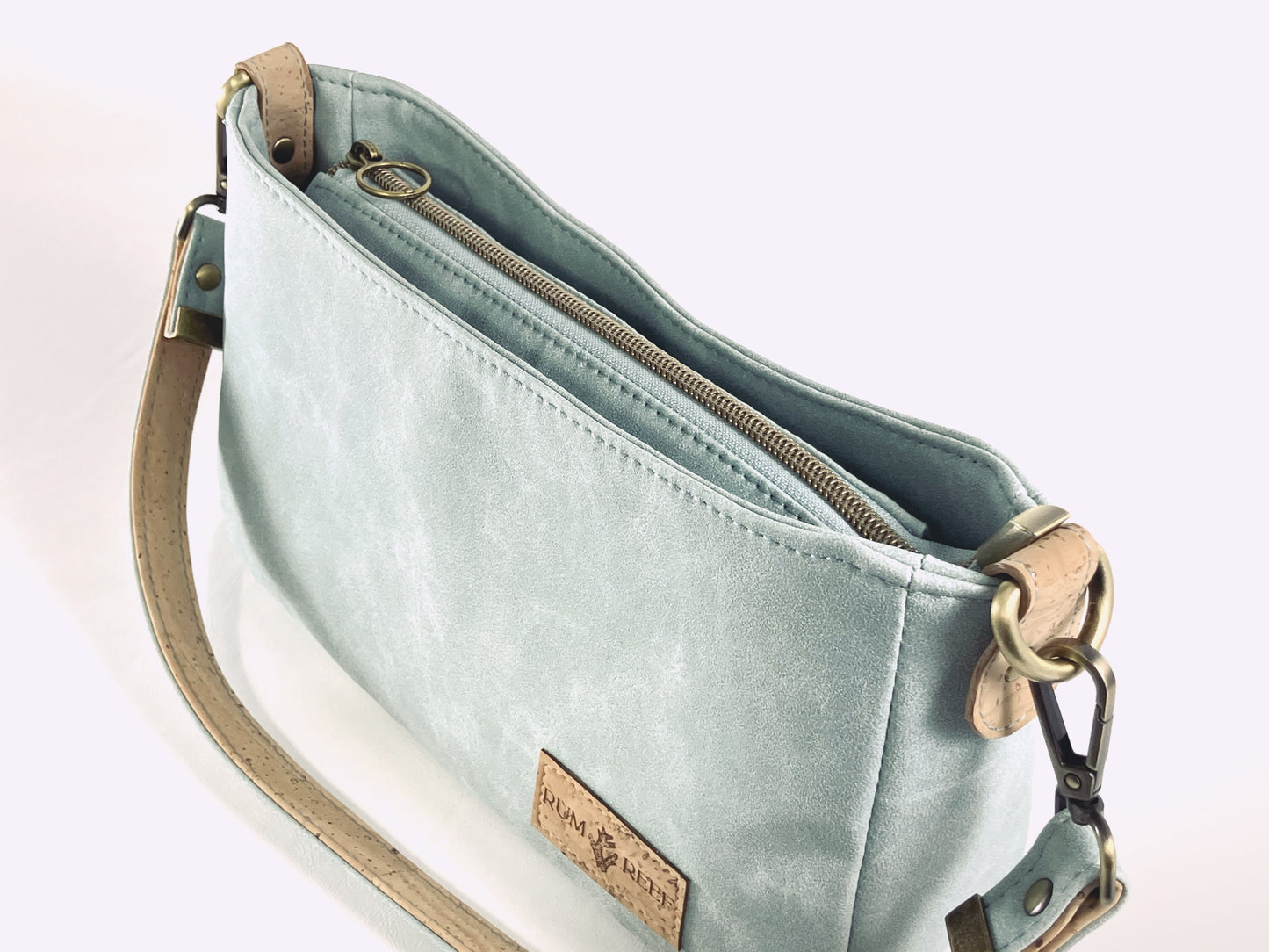 Light Aqua Textured Shoulder Bag with Crossbody Strap
