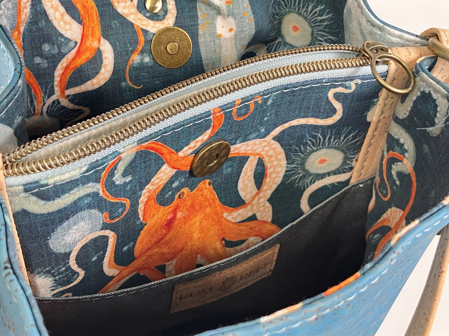 Slouchy Cork Shoulder Bag with Octopus Lining