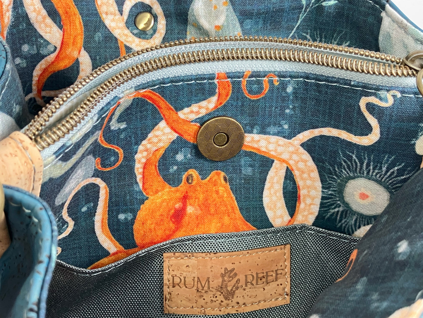 Slouchy Cork Shoulder Bag with Octopus Lining