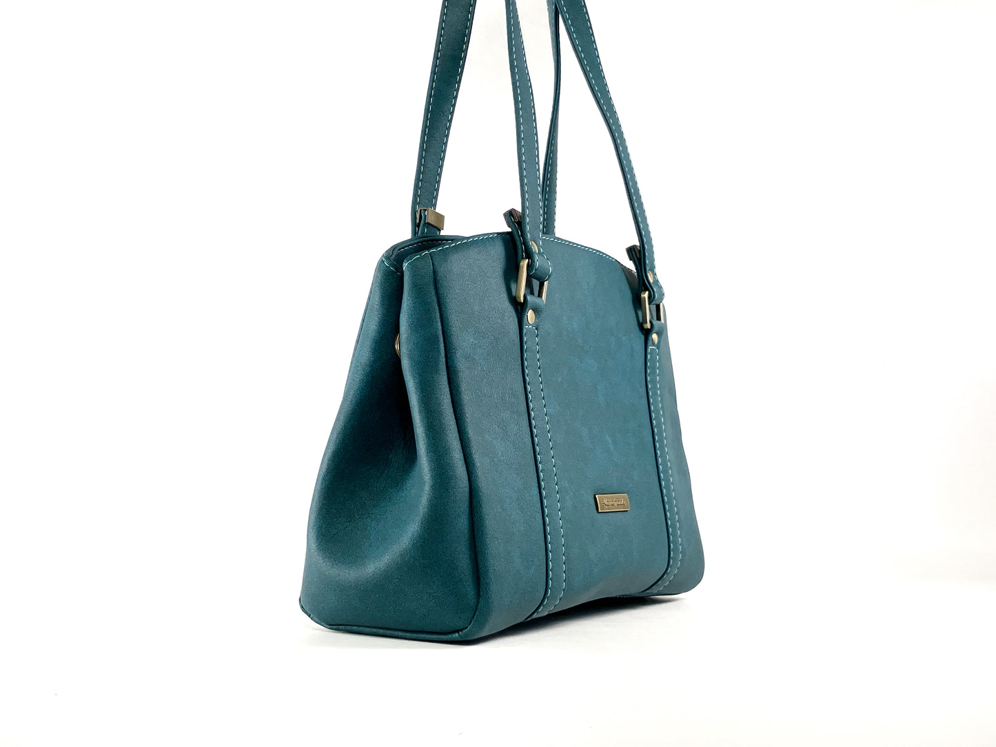 Teal Structured Shoulder Bag – Zipper Top with Octopus Lining