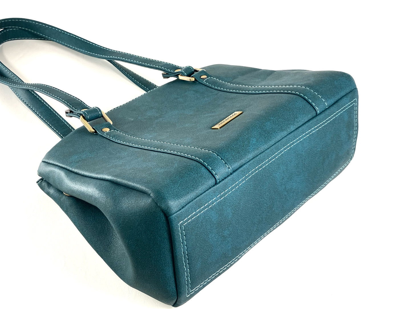 Teal Structured Shoulder Bag – Zipper Top with Octopus Lining