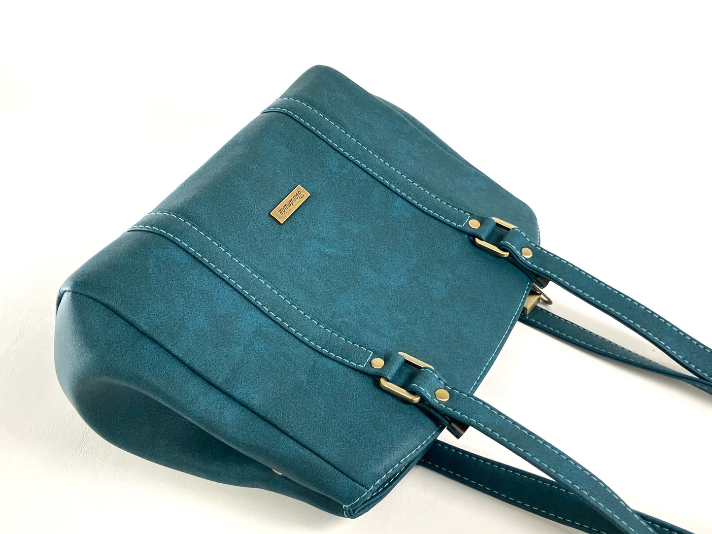 Teal Structured Shoulder Bag – Zipper Top with Octopus Lining