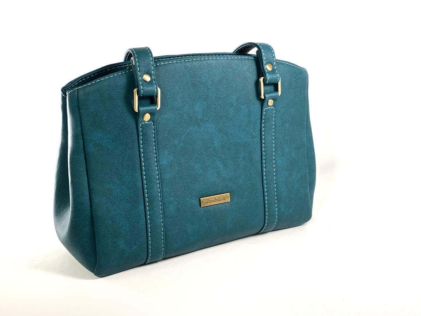 Teal Structured Shoulder Bag – Zipper Top with Octopus Lining