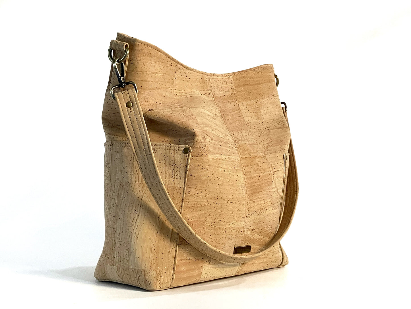 Large Natural Cork Shoulder Bag with Watercolor Lining