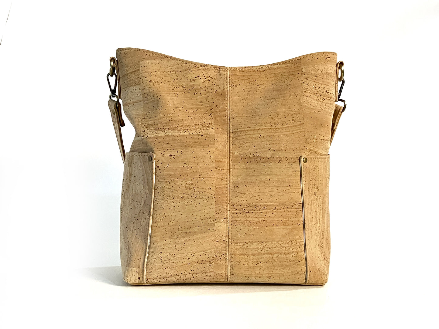 Large Natural Cork Shoulder Bag with Watercolor Lining
