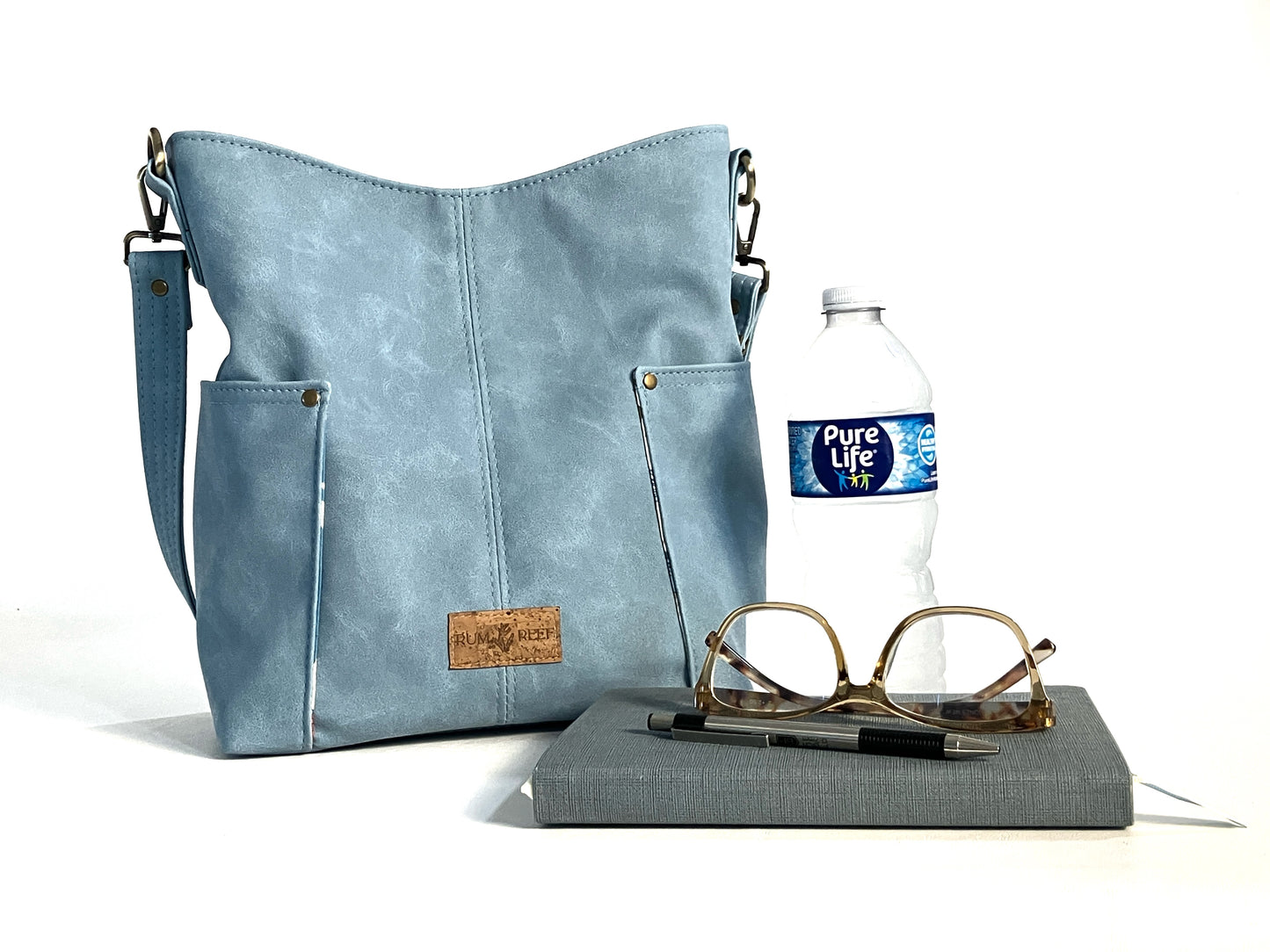Rainy Blue Bucket Bag with Curious Reef Creatures Lining