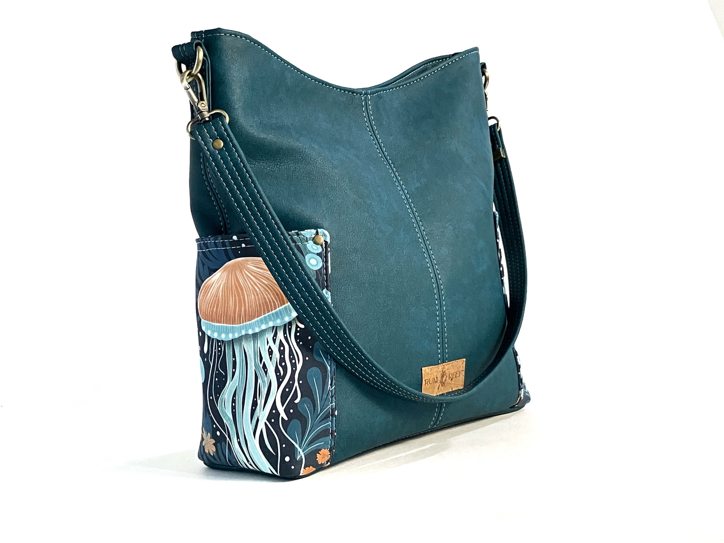 Teal Bucket Bag with Jellyfish