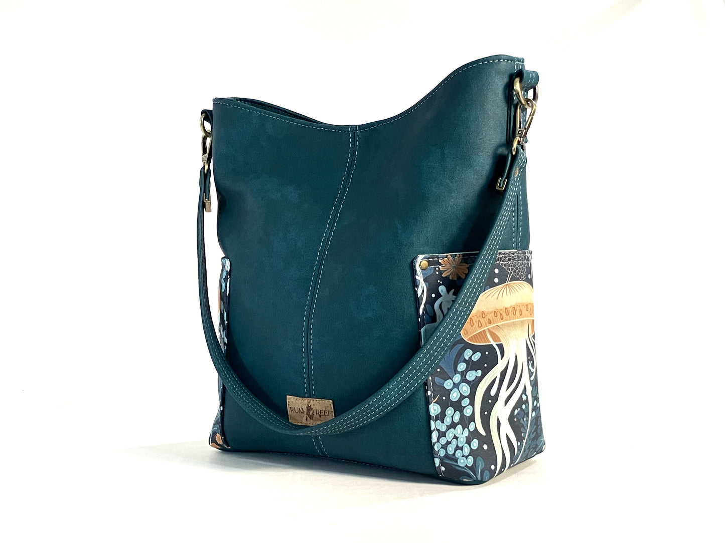 Teal Bucket Bag with Jellyfish