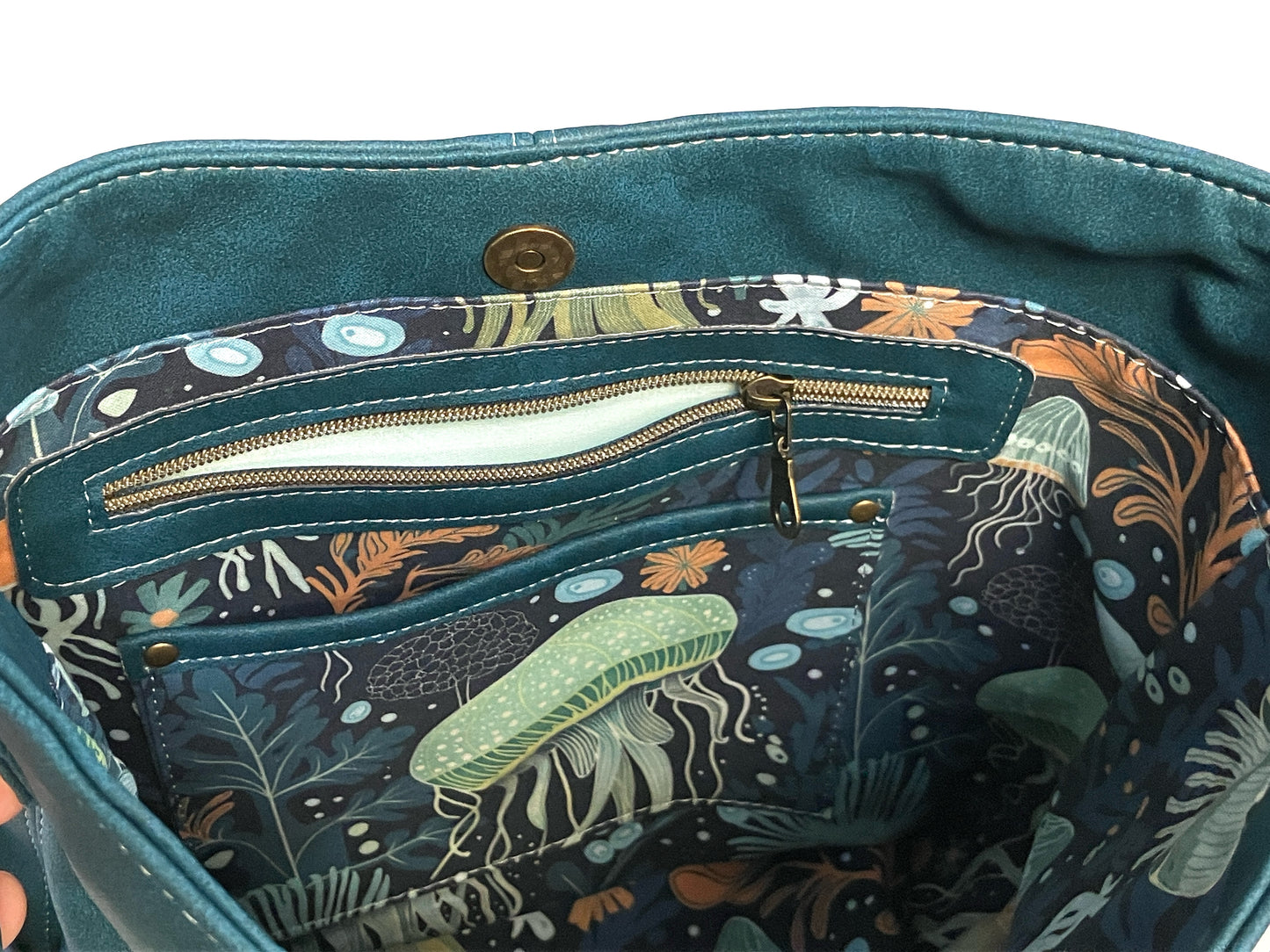 Teal Bucket Bag with Jellyfish