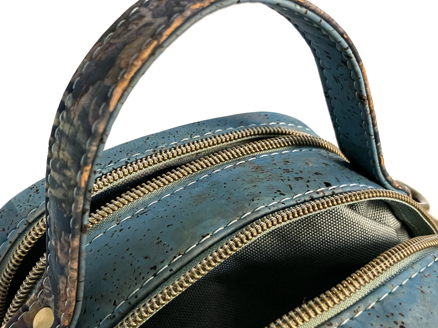 Rustic Teal Cork Mini Bowler Bag with Coral Reef Prin