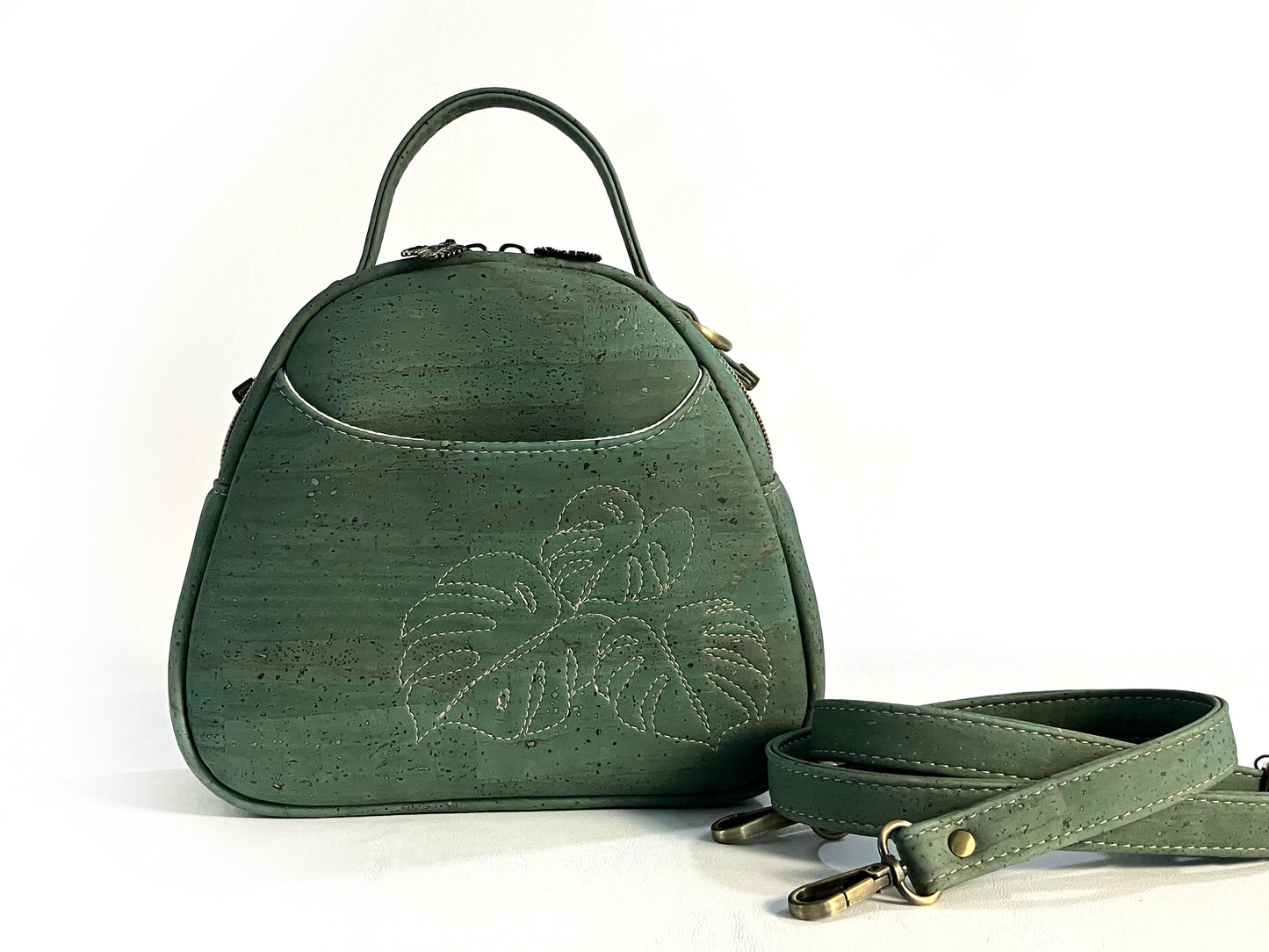 Mini Bowler Bag with Monstera Leaf Details