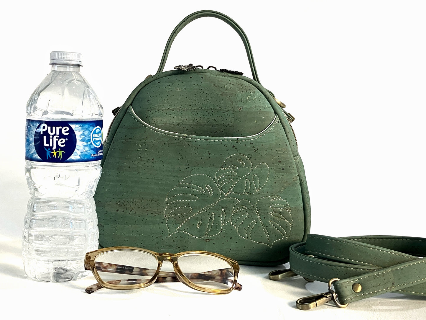Mini Bowler Bag with Monstera Leaf Details