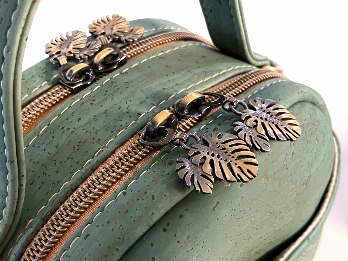 Mini Bowler Bag with Monstera Leaf Details