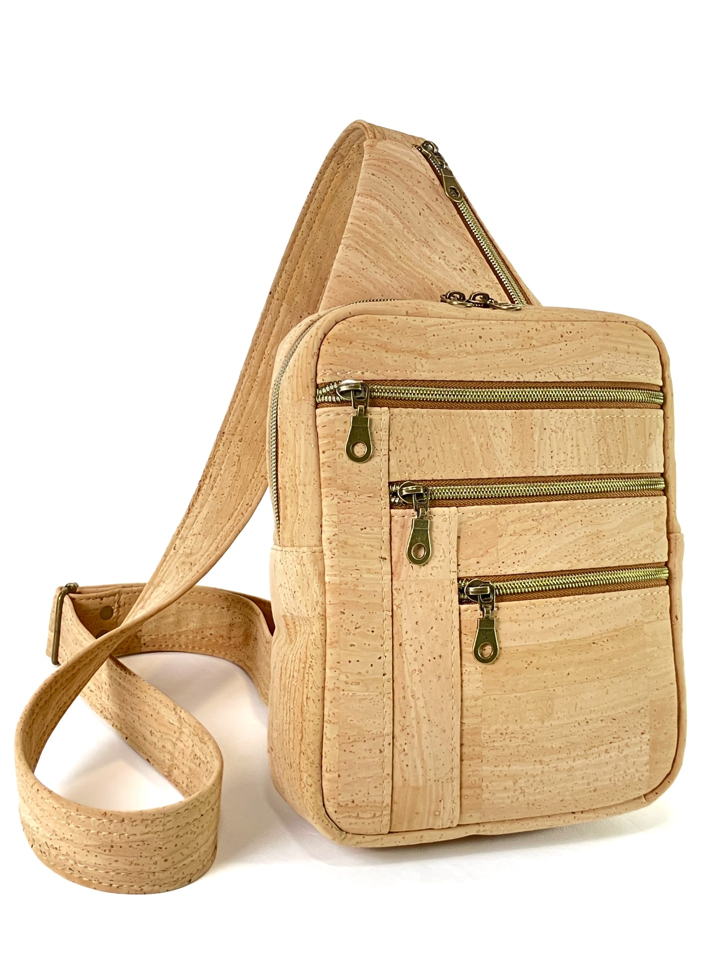 Natural Cork Sling Bag with Zipper Pockets