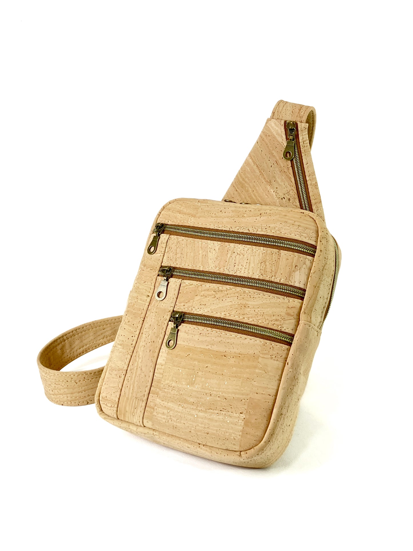Natural Cork Sling Bag with Zipper Pockets