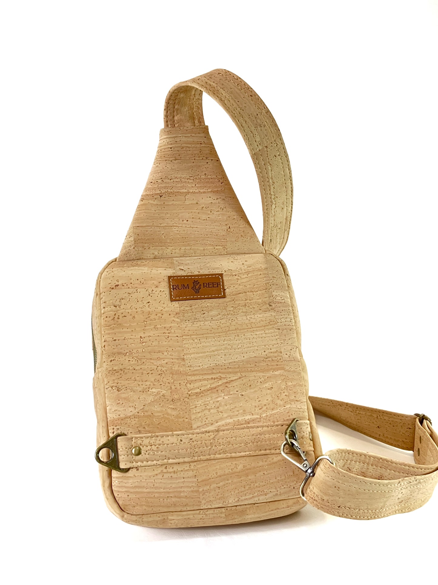 Natural Cork Sling Bag with Zipper Pockets