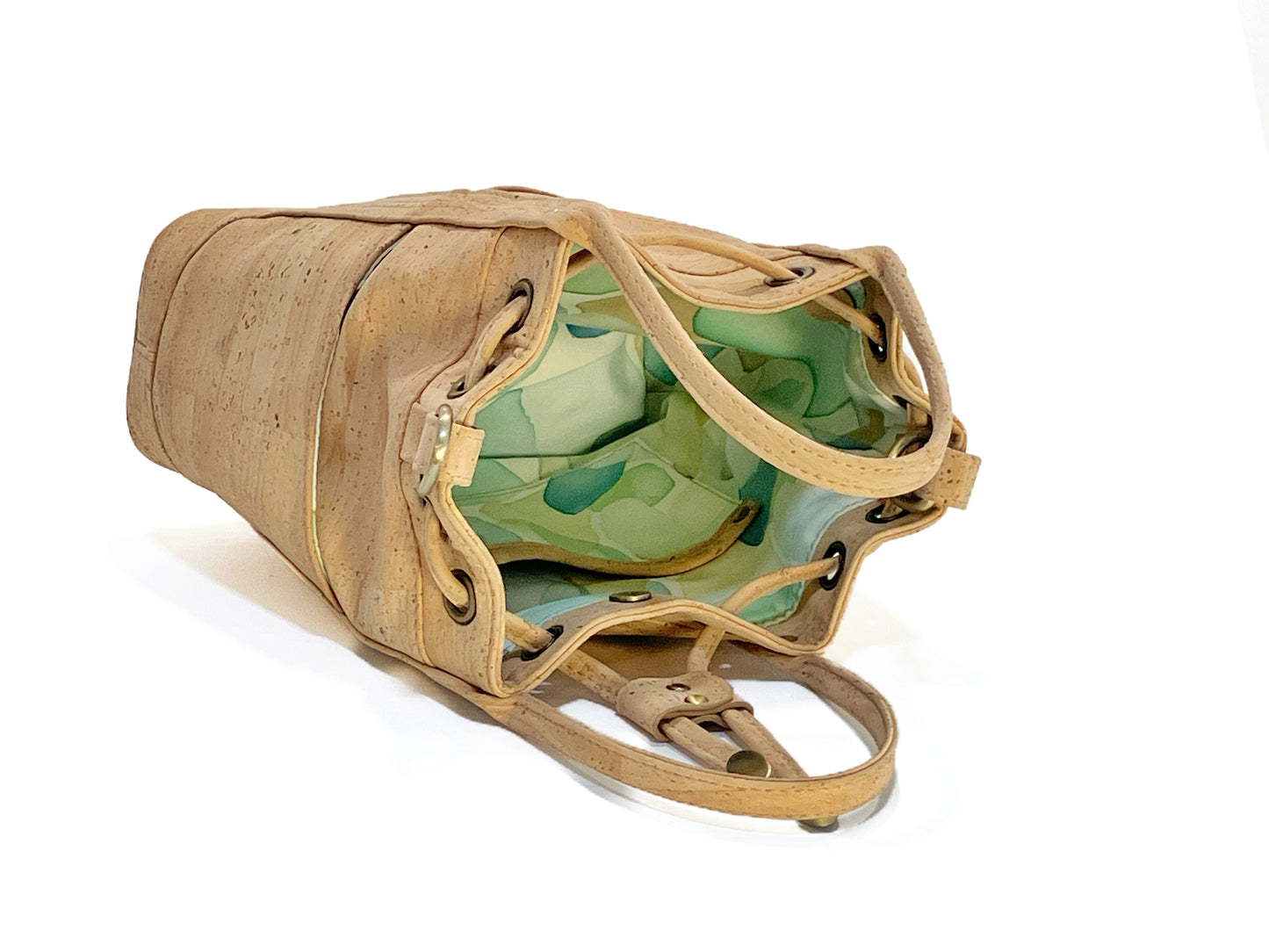 Cork Bucket Bag with Sea Turtle and Seaglass Lining