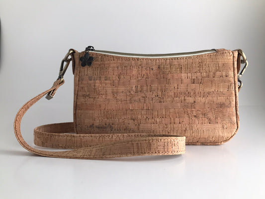 Small Cork Crossbody Bag with Twin Zippers