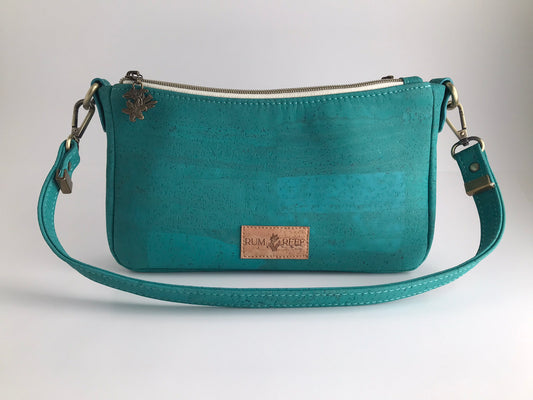 Tropical Teal Cork Handbag with Zippers