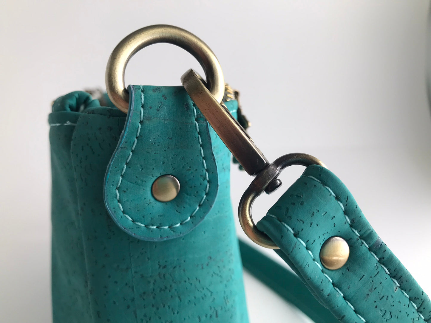 Tropical Teal Cork Handbag with Zippers