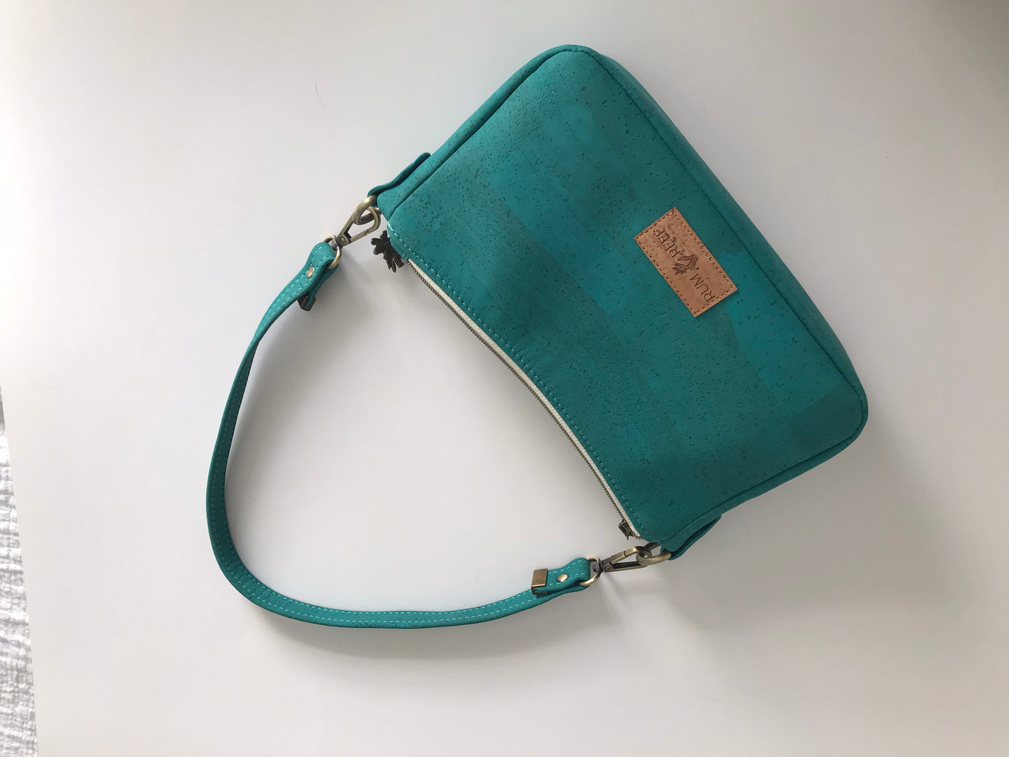 Tropical Teal Cork Handbag with Zippers