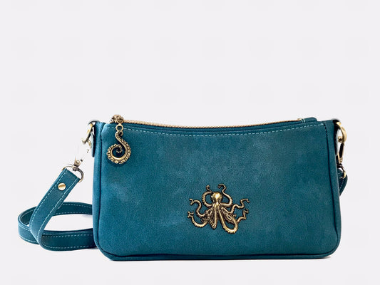 Octopus Adorned Teal Crossbody Purse