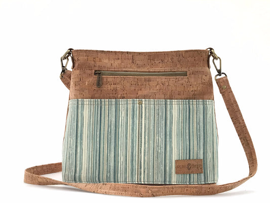 Medium Cork Crossbody in Watery Green Stripe