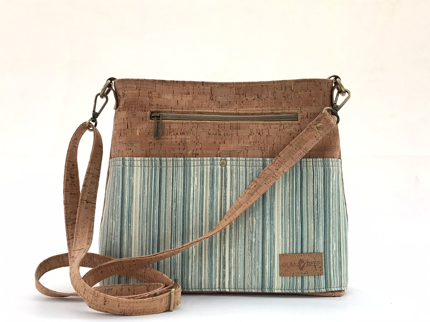 Medium Cork Crossbody in Watery Green Stripe