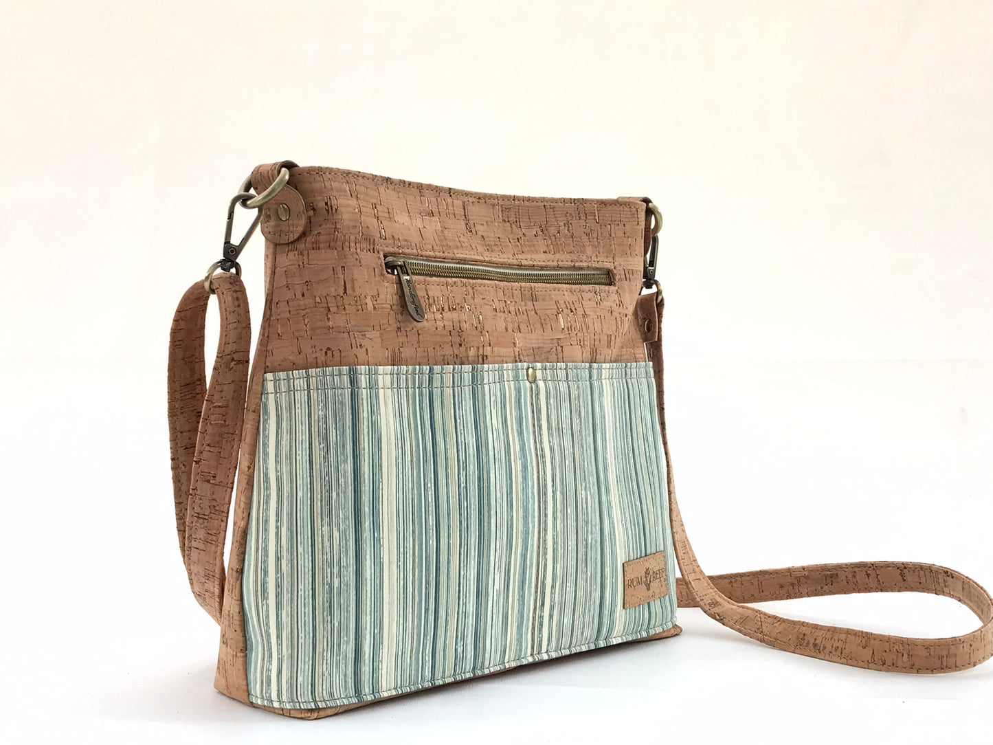 Medium Cork Crossbody in Watery Green Stripe