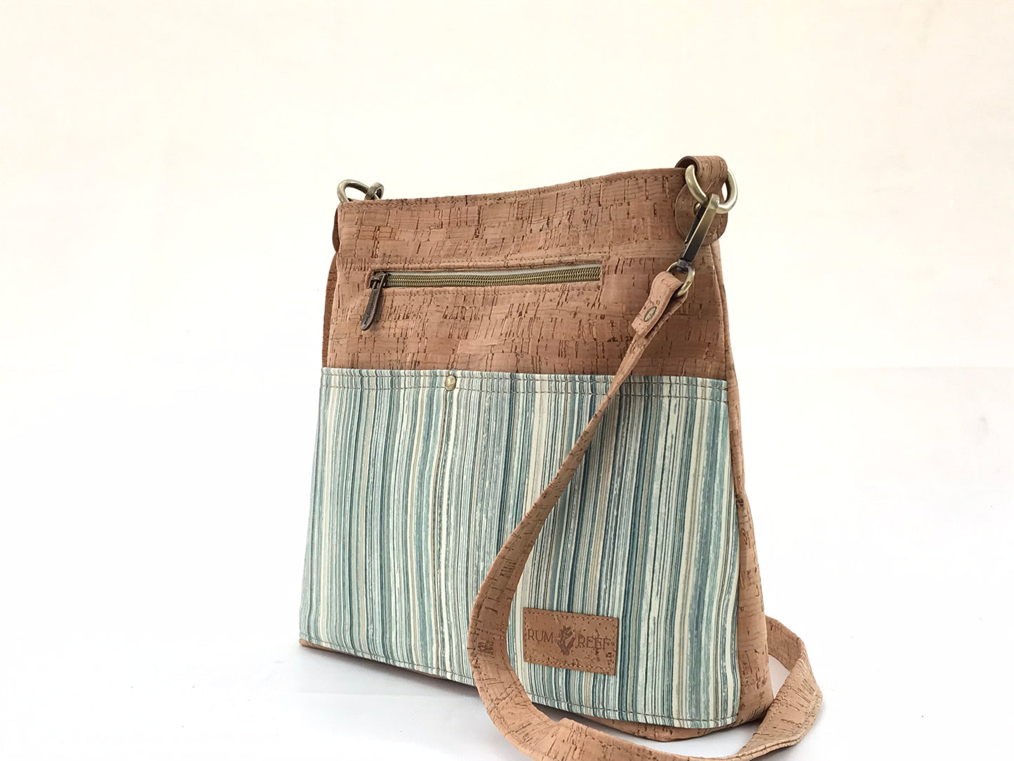 Medium Cork Crossbody in Watery Green Stripe