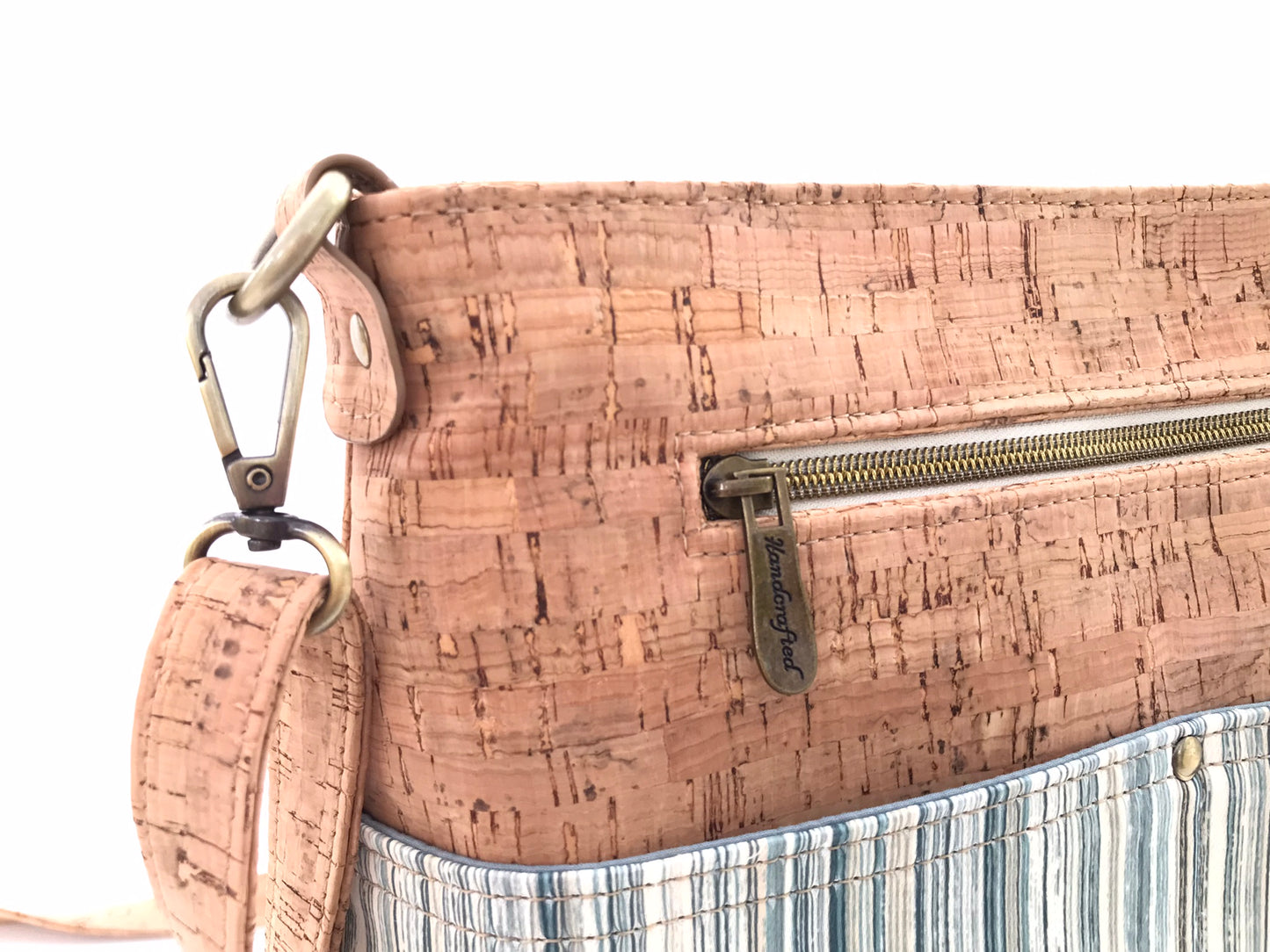 Medium Cork Crossbody in Watery Green Stripe