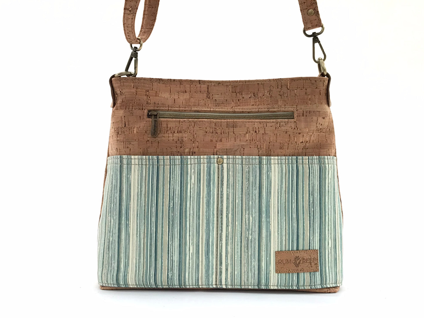 Medium Cork Crossbody in Watery Green Stripe