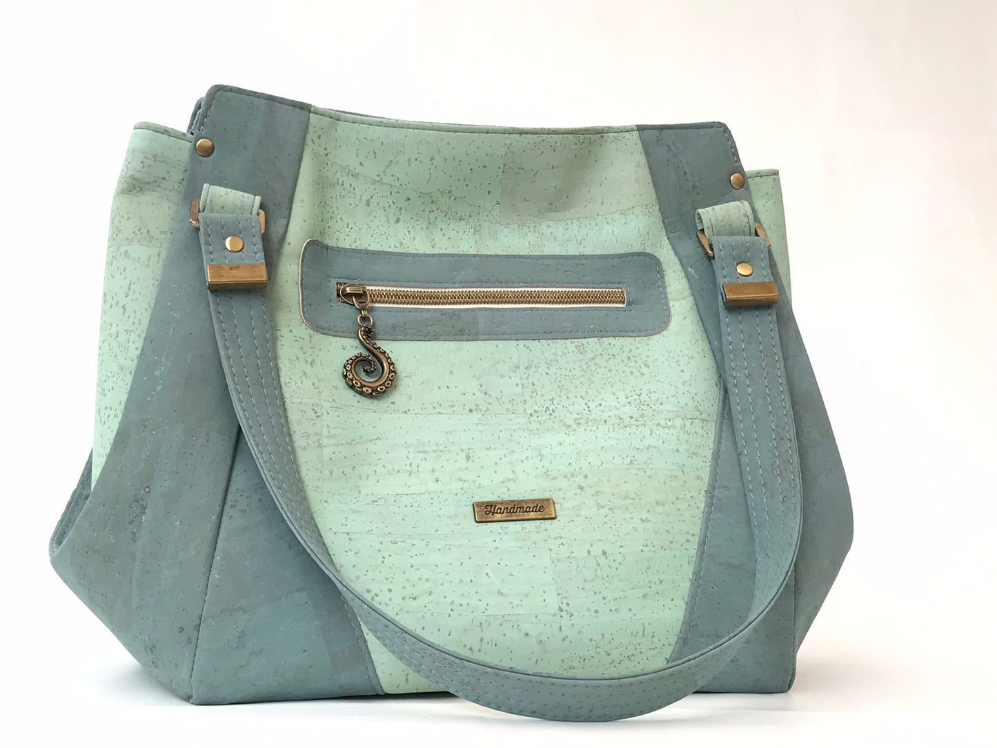 Coastal Cork Shoulder Bag in Sea Glass Blues and Greens