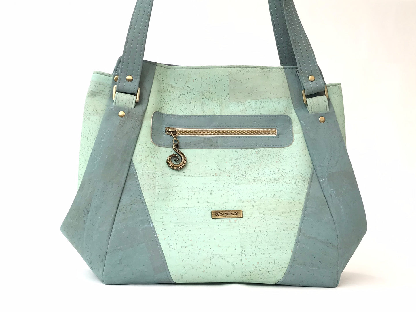 Coastal Cork Shoulder Bag in Sea Glass Blues and Greens